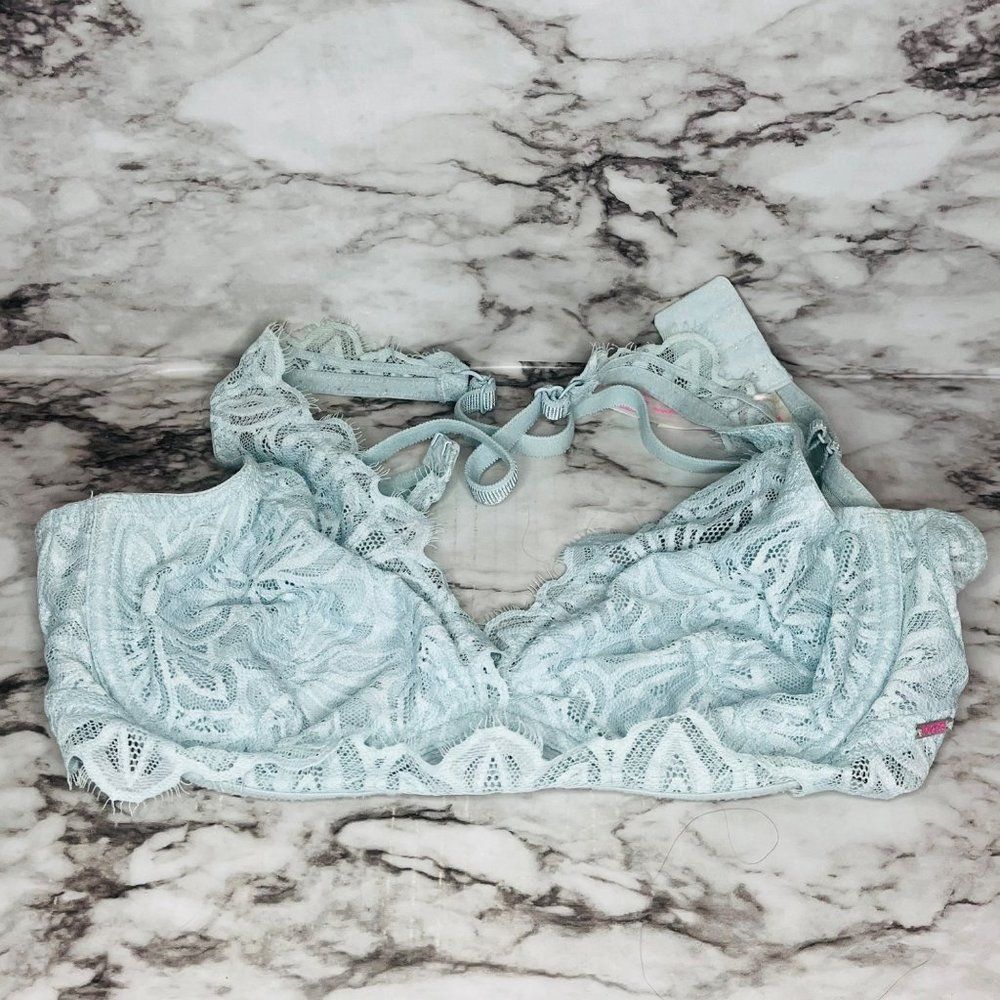 PINK Victoria's Secret Date Unlined Bra Blue Women Size Md Lace Bralette